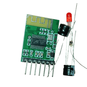Bluetooth 4.0 Audio Receiver Stereo Wireless Speaker Module - the green circuit board with pins, a red LED, a resistor, and two black capacitors.