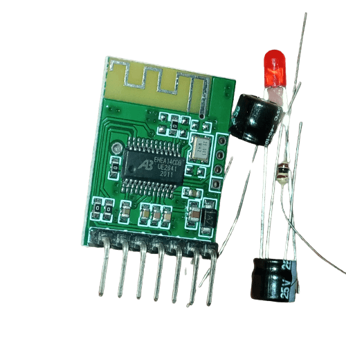 Bluetooth 4.0 Audio Receiver Stereo Wireless Speaker Module - the green circuit board with pins, a red LED, a resistor, and two black capacitors.