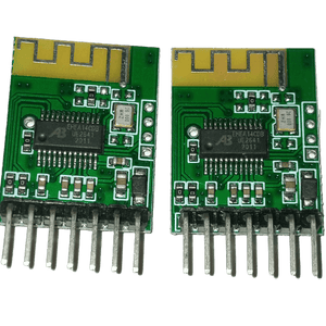 Bluetooth 4.0 Audio Receiver Stereo Wireless Speaker Module - two identical green circuit boards with integrated antennas and seven-pin headers.