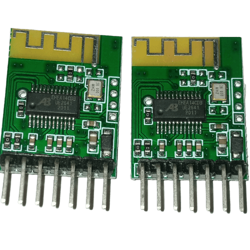 Bluetooth 4.0 Audio Receiver Stereo Wireless Speaker Module - two identical green circuit boards with integrated antennas and seven-pin headers.