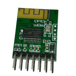 Bluetooth 4.0 Audio Receiver Stereo Wireless Speaker Module - a green circuit board with an integrated antenna, a chip, and seven header pins.