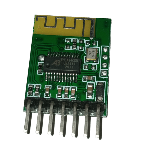Bluetooth 4.0 Audio Receiver Stereo Wireless Speaker Module - a green circuit board with an integrated antenna, a chip, and seven header pins.