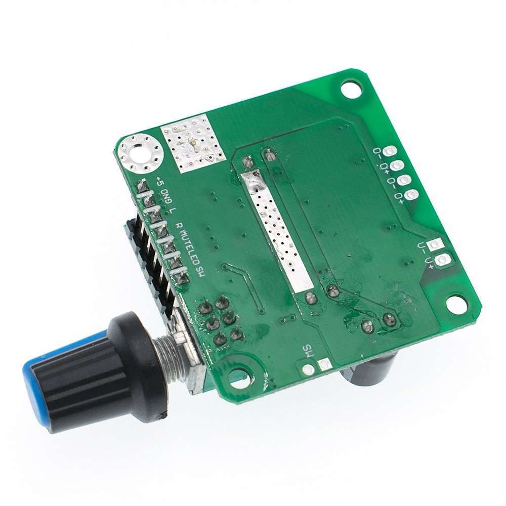 Bluetooth 4.2 TPA3110 15W+15W Digital Stereo Audio Power Amplifier Board Module 12V-24V Car For USB Speaker,portable Speaker - a green circuit board with a black rotary knob and pin connectors.