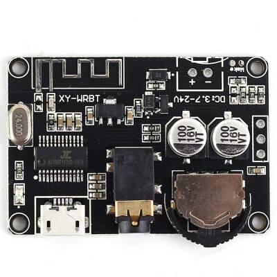 Bluetooth 5.0 Audio Receiver Board-controllable Volume - a black rectangular circuit board featuring a micro-USB port, a 3.5mm audio jack, and a volume control knob.