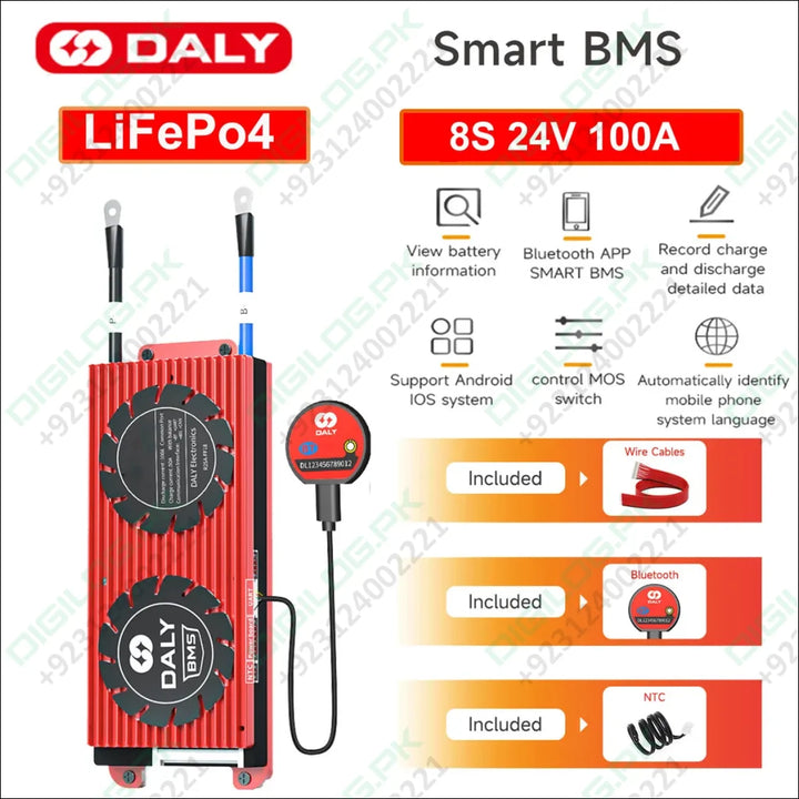 DALY SMART BMS 8S 24V 100A wtih Balance for Lithium Iron Phosphate LiFePO4 Battery + Bluetooth