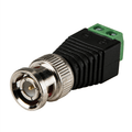 BNC Connector Two-wire BNC-free Solder Video Cable Adapter Network Video BNC Male Green End - a silver BNC male connector attached to a black body with a green two-terminal block.
