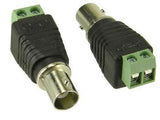 BNC Female Connector With 2-pin Screw Terminal - Cctv Video Adapter - two black and silver BNC adapters with green screw-terminal blocks on a white background.