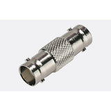 BNC Join / Extension Connector - shown as a silver-colored metal cylindrical adapter with BNC female ports on both ends and a textured center grip.
