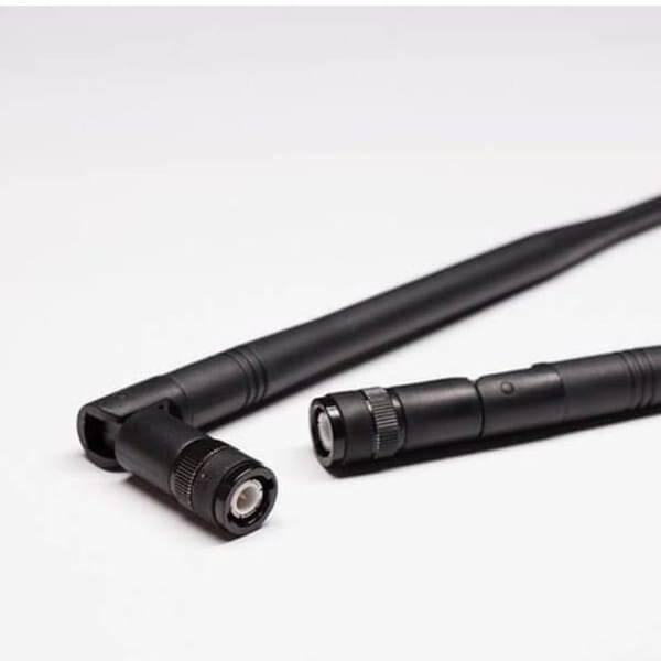 BNC Type 2.4GHz WiFi Wireless Rubber Duck Foldable Signal Antenna For Wi-Fi Router Without Antenna - two black, foldable antennas with BNC connectors on a white background.