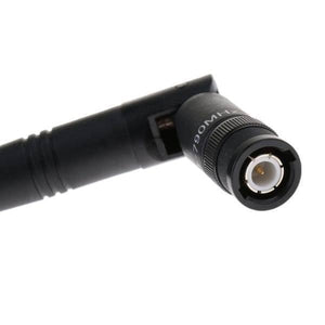 BNC Type 2.4GHz WiFi Wireless Rubber Duck Foldable Signal Antenna For Wi-Fi Router Without Antenna - a close-up showing the black foldable antenna body and its BNC connector.