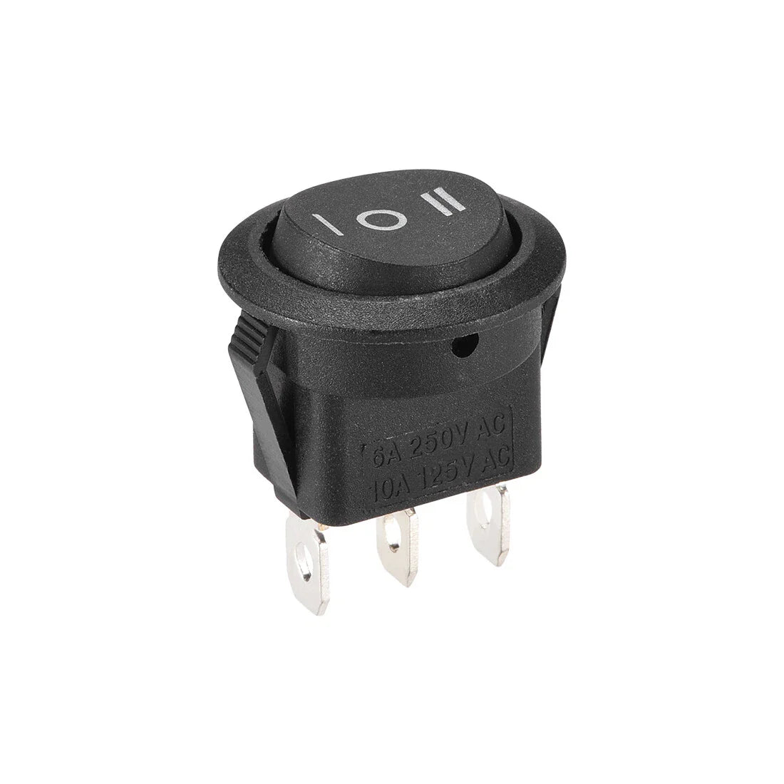 Boat Rocker Switch Oval Toggle Switch 3pins On/off/on AC 250V/6A 125V/10A 1pcs - a black oval-shaped 3-pin toggle switch with an I-O-II marking on the rocker and electrical specifications printed on the side.