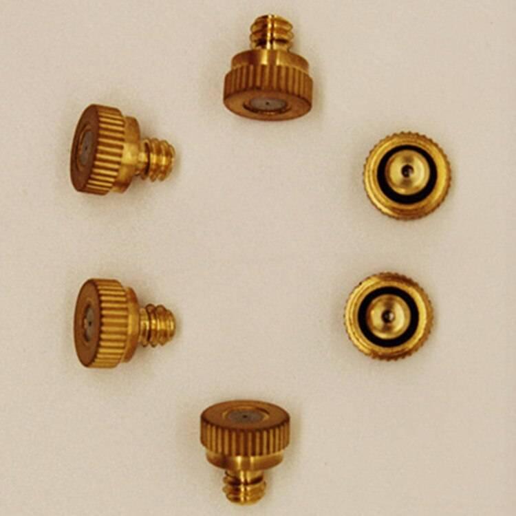 Brass Misting Nozzle 0.5mm Water Sprayer Fogging Nozzle - five gold-colored metal nozzles arranged in a circle on a white background.