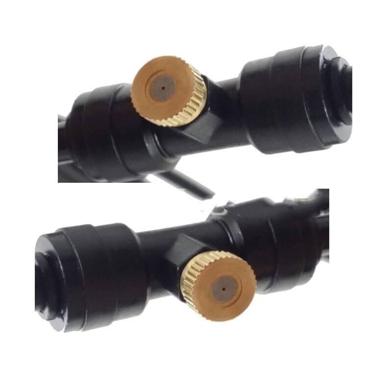 Brass Misting Nozzle 0.5mm Water Sprayer Fogging Nozzle - shown in a close-up view featuring two black connectors with gold-coloured circular nozzles.