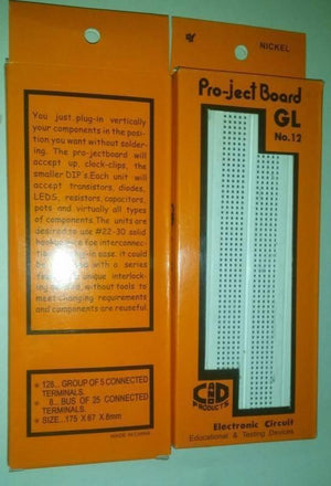 Breadboard Project Board Gl No 12 - shown in its orange retail packaging, featuring a white breadboard visible through a cutout on the front of the box.