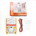 Brother Analog Multimeter High Precision Mechanical Electrician Home Maintenance Pointer Multimeter - shown with its orange box, yellow-cased multimeter with a dial and scale, test leads, and an instruction manual.
