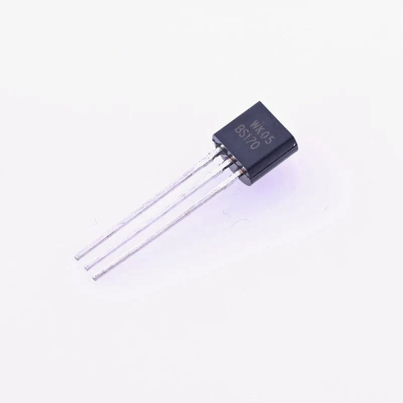 BS170 n Channel e MOSFET - a black, three-pin electronic component with the text "WK05 BS170" printed on its top surface, shown against a white background.