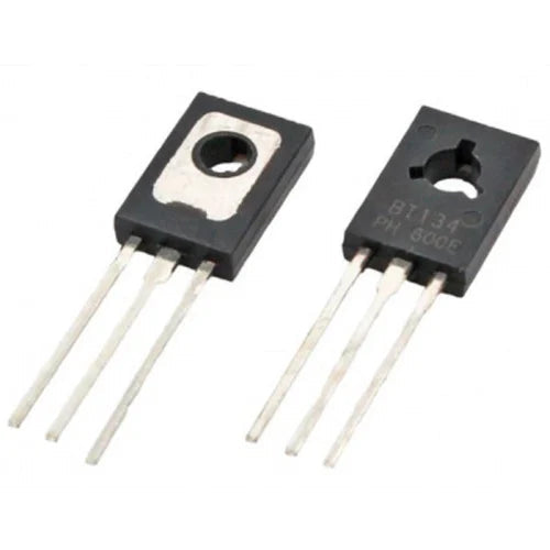 BT134 TRIAC - Reliable Power Control Component For Home Appliances And Industrial - two black, three-pin electronic components with metallic mounting tabs, one displaying the text "BT134 PH 600E".
