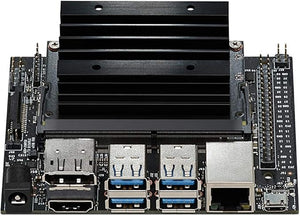 Buy Nvidia Jetson Nano 4GB Developer Kit B01 - a black heatsink, USB ports, Ethernet port, HDMI port, power jack, and GPIO pins on a circuit board.
