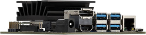 Buy Nvidia Jetson Nano 4GB Developer Kit B01 - a black heatsink, a DC power jack, HDMI, DisplayPort, four USB ports, and an Ethernet port.