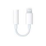 Buy Original Apple Lightning to 3.5mm Adapter - a white Lightning connector attached to a short cable and a white 3.5mm headphone jack female port.