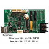 Bx-u2l P10 LED Signs Control Card, P10 Display Module Control Card,single&double Color Advertising LED Panel Controller - a green rectangular circuit board featuring a USB port, multiple pin headers, a power terminal, and text specifications.
