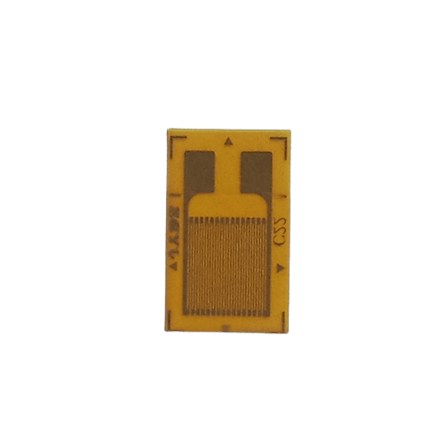 BX120-10AA Foil Resistance Strain Gauge Weighing Sensor - a rectangular yellow component featuring a fine metallic grid pattern and two contact pads.