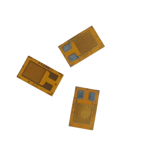 BX120-10AA Foil Resistance Strain Gauge Weighing Sensor - three rectangular, amber-colored thin film sensors with two silver contact pads each.