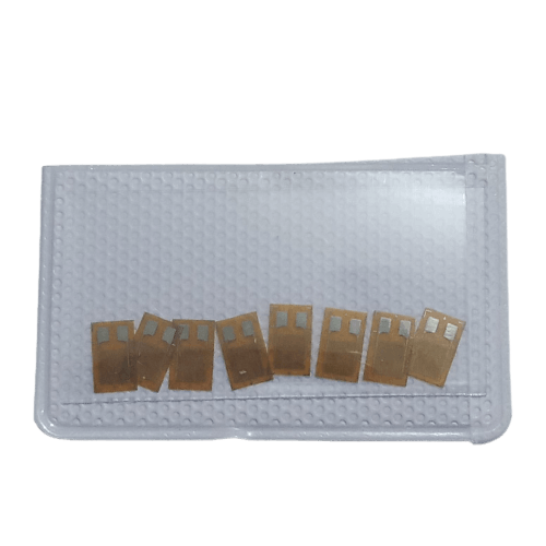 BX120-10AA Foil Resistance Strain Gauge Weighing Sensor - eight small rectangular brown sensors arranged inside a clear plastic protective sleeve.