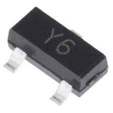 BZX84C18 18V Sot-23 Zener Diode – Surface Mount Voltage Regulator - a black, surface-mount electronic component with three metal leads and the marking Y6 printed on its top surface.