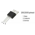 C1173 NPN Transistor - a black three-pin electronic component with a metal mounting tab, shown with a diagram labeling the base, collector, and emitter.