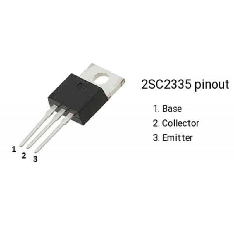 C1173 NPN Transistor - a black three-pin electronic component with a metal mounting tab, shown with a diagram labeling the base, collector, and emitter.