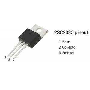 C2335 High Speed NPN Transistor - shown as a black TO-220 package with three metal pins and a pinout diagram labeled 1, 2, and 3.
