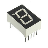 Ca 1 Digit 7 Segment 0.7 Inch LED Common Anode Display - a single-digit white LED display module with a black face and ten metal pins underneath.