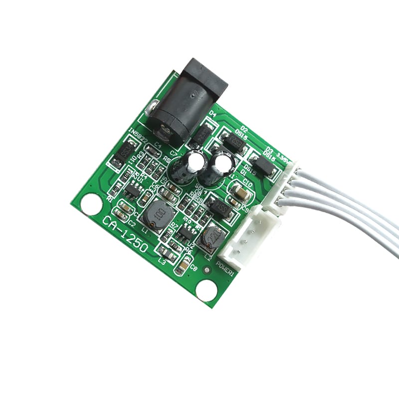 Ca-1250 Satellite Receiver Top Box Power Module Switching Power Supply Board 3.3V 5V 15V 20V Buy - a green rectangular circuit board with a black DC barrel jack, two capacitors, two inductors, and a white multi-pin connector.
