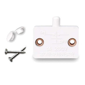 Cabinet Door Switch 12V/24V/230V White Pressure Switch (kitchen Cabinet Light Control) - with two screw holes, two small white plastic caps, and two silver screws.