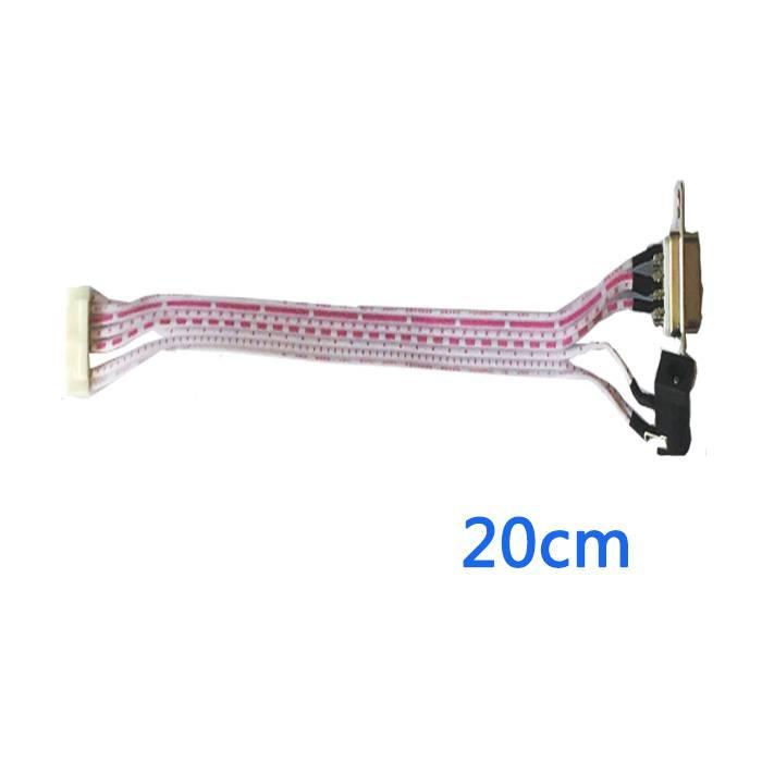 Cable HDL65011 8pin 2.0mm With DB9 And Power Connector 20cm - a white ribbon cable connected to a DB9 port and a black power connector.