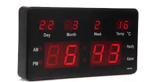 Calendar Clock With LED Digital Display JH2158Y Price - black rectangular digital clock showing 22, 3, 2, 8.6, and 88:48 in red LED digits.