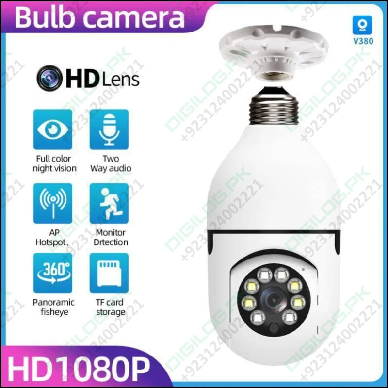 Camera V380 Pro E27 360 Degree Led Light 1080p Wireless