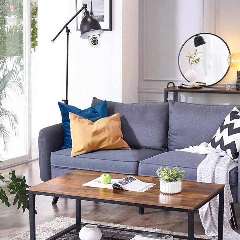 Camera V380 Pro E27 360 Degree LED Light 720P Wireless Panoramic Home Security Bulb Lamp Ip Camera - installed in a black floor lamp in a living room.
