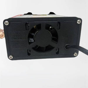 Car Battery Charger 10A 12V Suoer MA-1210A - the black rear panel with a cooling fan, a power cord, and four corner screws.