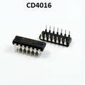 CD4016 Quad Bilateral Analog Switch IC - two black 14-pin dual in-line package integrated circuits on a white background.