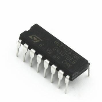 CD4017 IC - a black 16-pin dual in-line package electronic component with white text markings on its top surface, shown from an angled perspective.