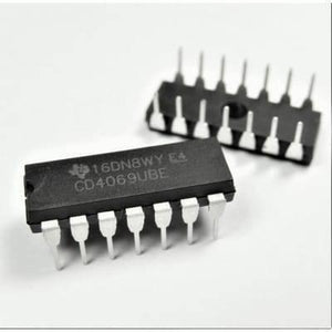 CD4069 Not Gate Hex Inverter IC DIP14 - two black 14-pin DIP integrated circuits with silver metal pins against a plain white background.