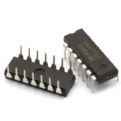 CD4541BE - two black 14-pin dual in-line package integrated circuits with silver metal pins, one showing the model number printed on its top surface.