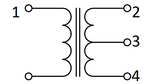 Center Tapped Transformer - a black and white circuit diagram showing a primary coil on the left and a secondary coil with a center tap on the right.