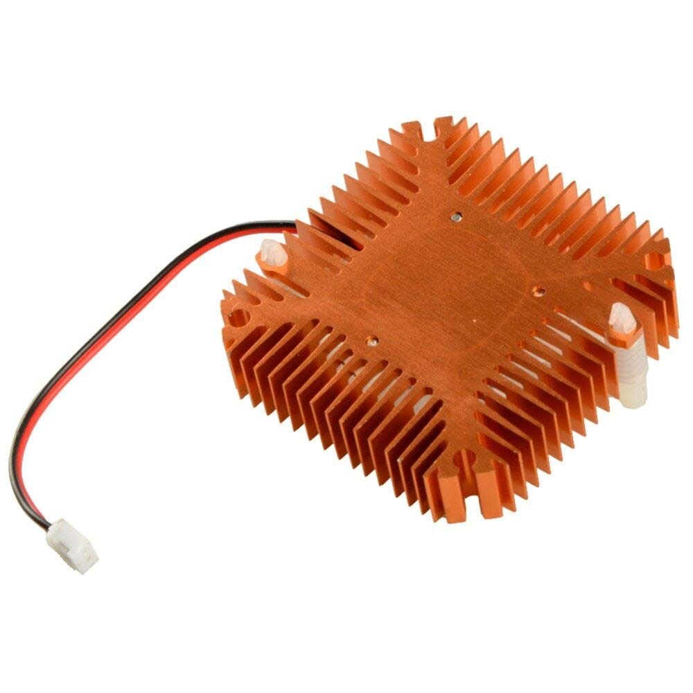 Centiot - 2 Pin Graphics Cards Cooling Fan Aluminum Heatsink Cooler Fit For Personal Computer CPU GPU And Peltier (55mm 2pin Gold) - a gold-colored square aluminum heatsink with an attached black and red power cable.