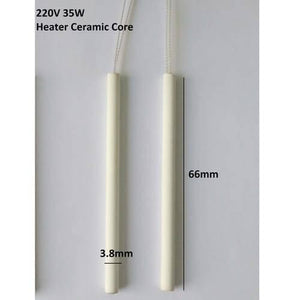 Ceramic Core Heating Element 220V 35W Heater For Soldering Iron - two white cylindrical ceramic heater rods with wires, labeled with 66mm length and 3.8mm diameter dimensions.