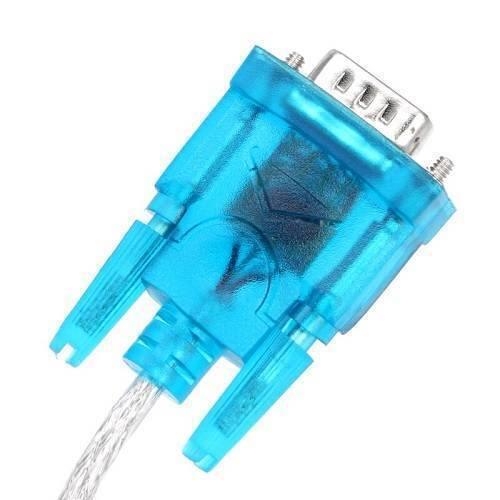 CH340 USB To Serial USB To RS232 Converter DB9 - a blue translucent plastic DB9 serial connector with a cable attached.