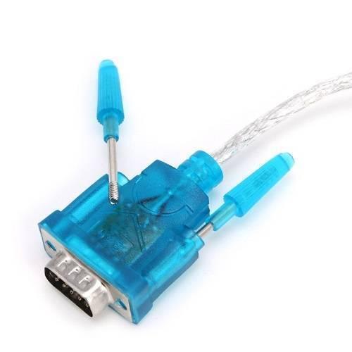 CH340 USB To Serial USB To RS232 Converter DB9 - a blue translucent connector head with a silver DB9 port and two attached blue screw fasteners.