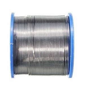 China 400 Gram Soldering Wire - shown as a silver-coloured metal wire coiled neatly around a blue plastic spool against a white background.